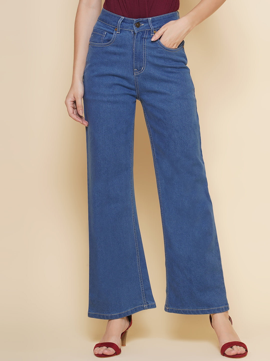 Women Wide Leg Jeans In Blue