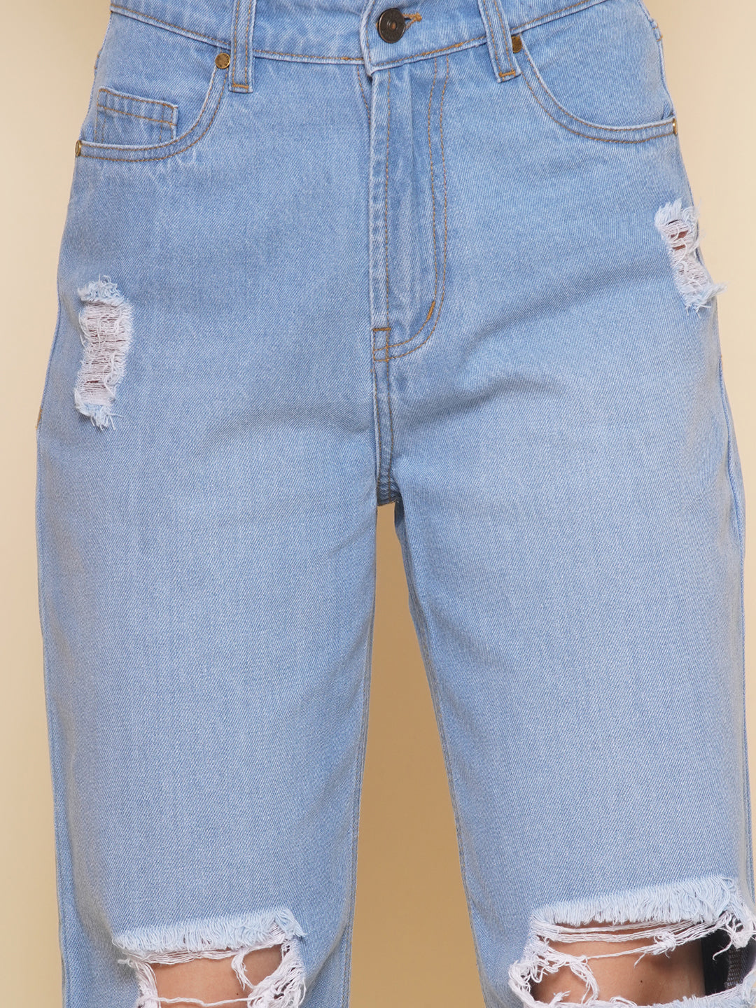 Women Wide Leg Torn Jeans In Light Blue