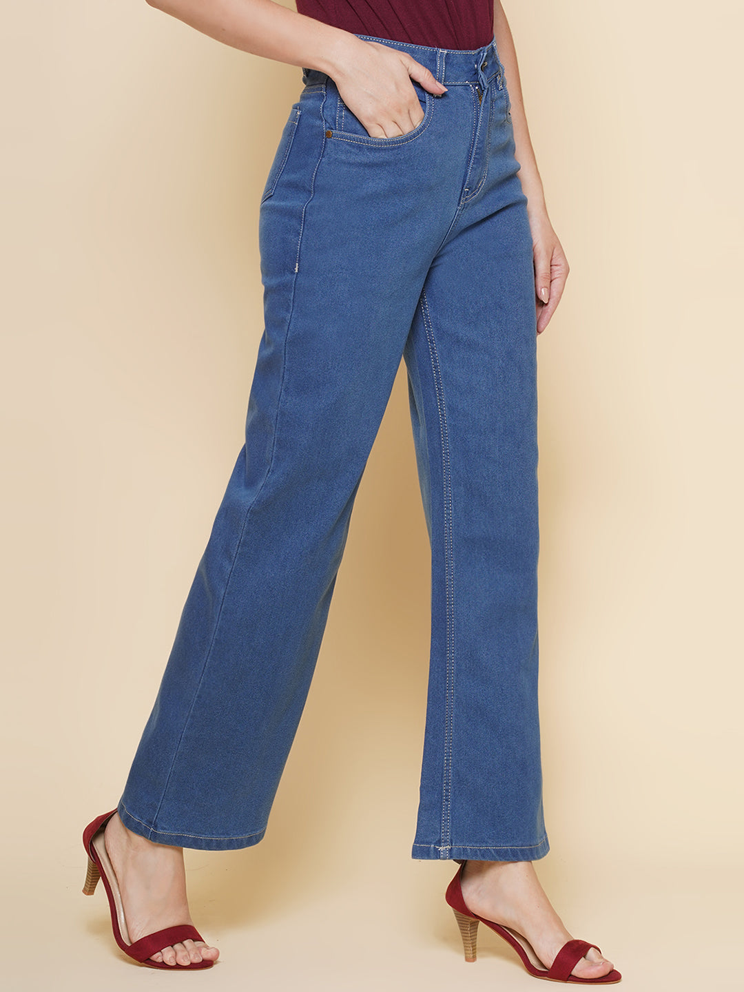 Women Wide Leg Jeans In Blue