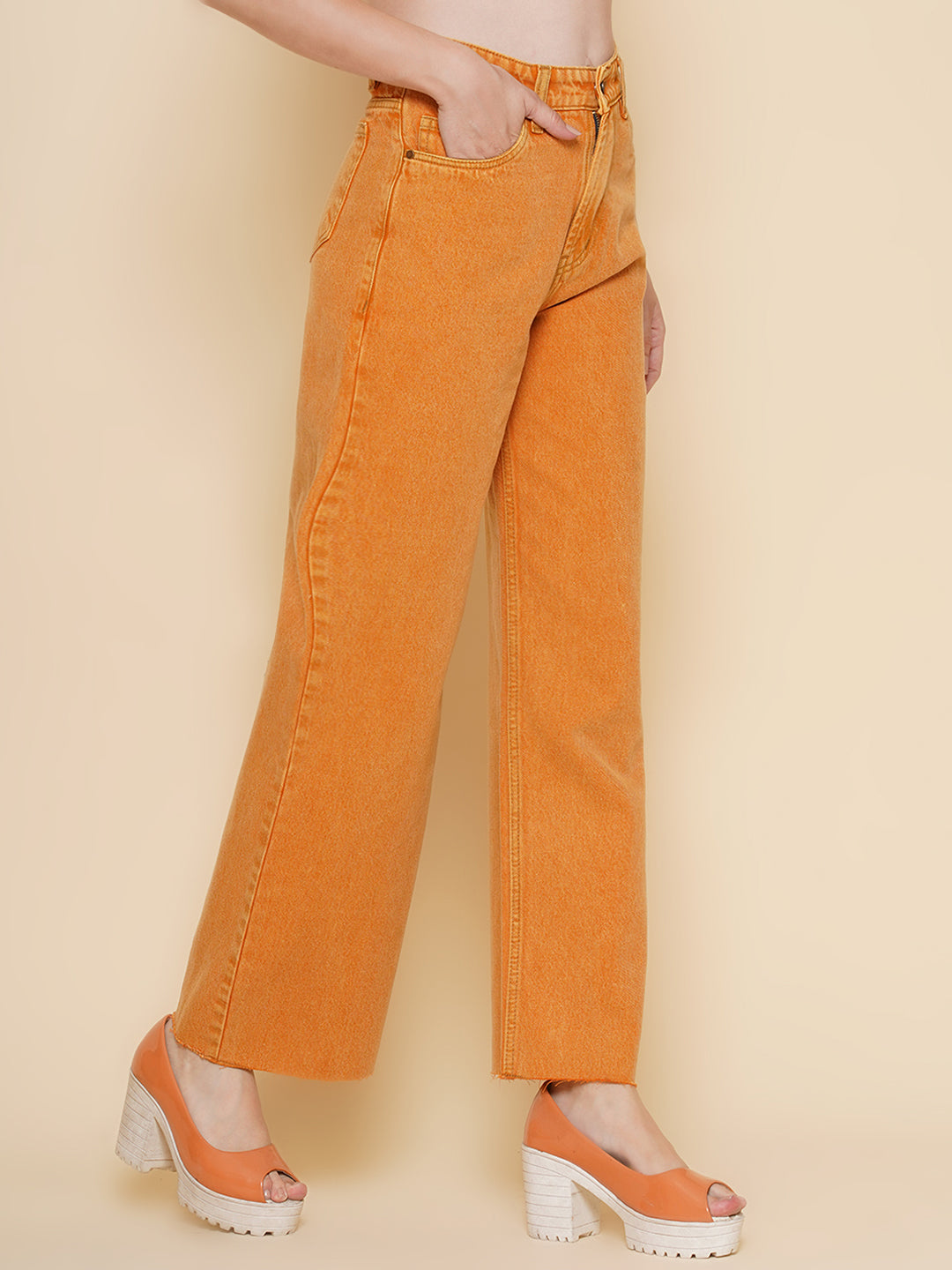 Women Regular High Rise Orange Jeans