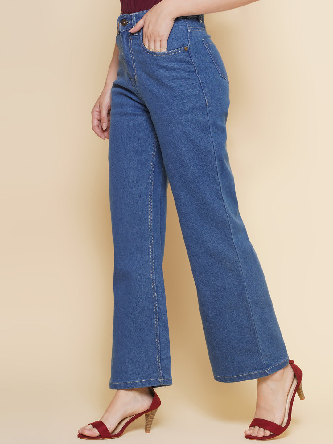 Women Wide Leg Jeans In Blue