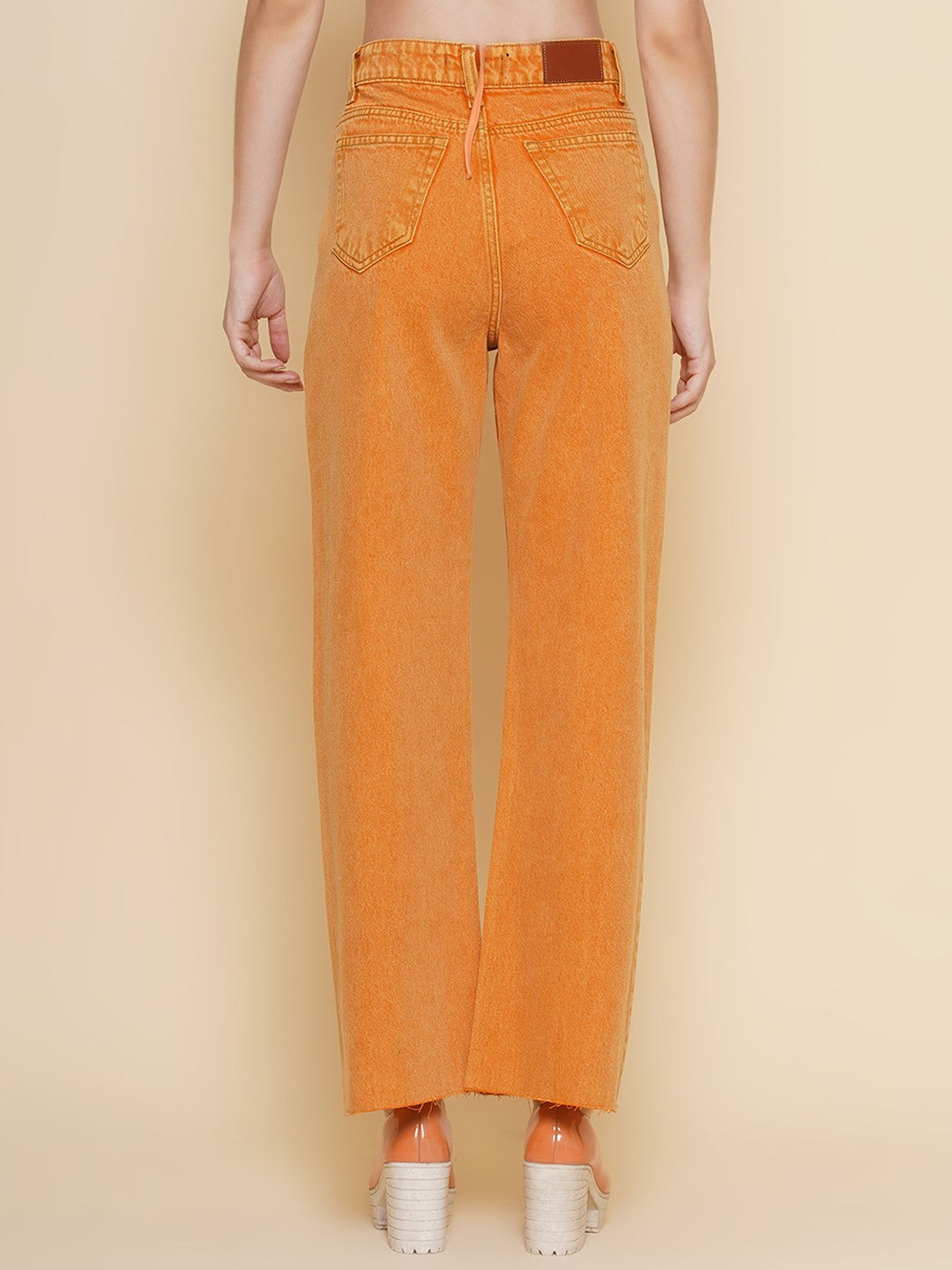 Women Regular High Rise Orange Jeans