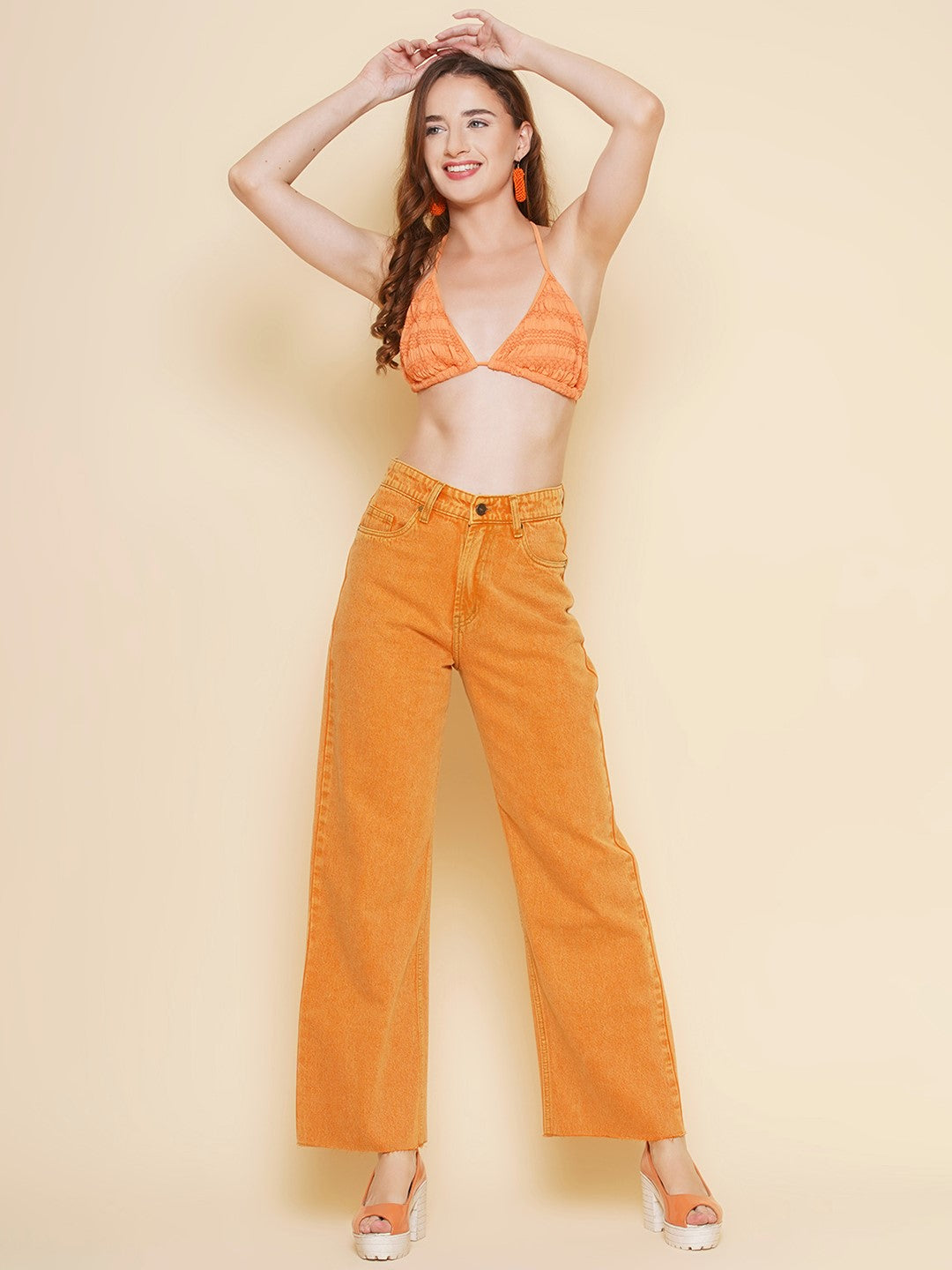 Women Regular High Rise Orange Jeans