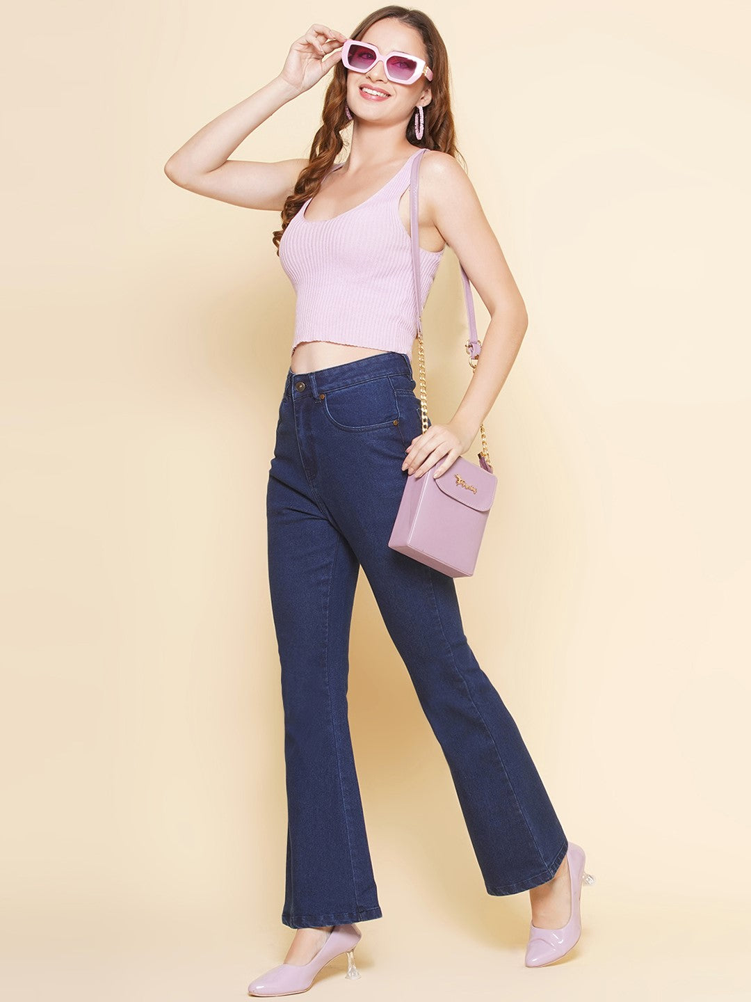 Boot Cut Blue High Rise Jeans For Women