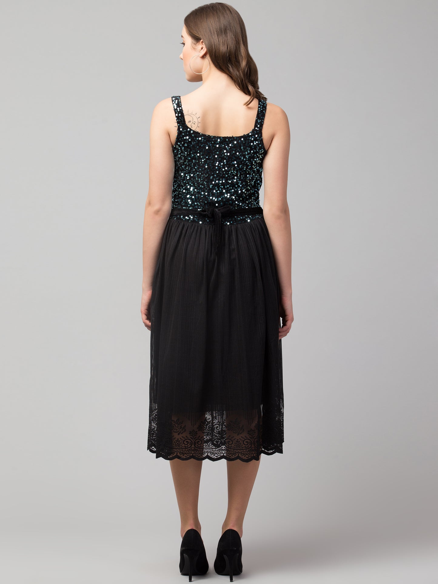 Blue Fit and Flare Sequins Party Wear Dress