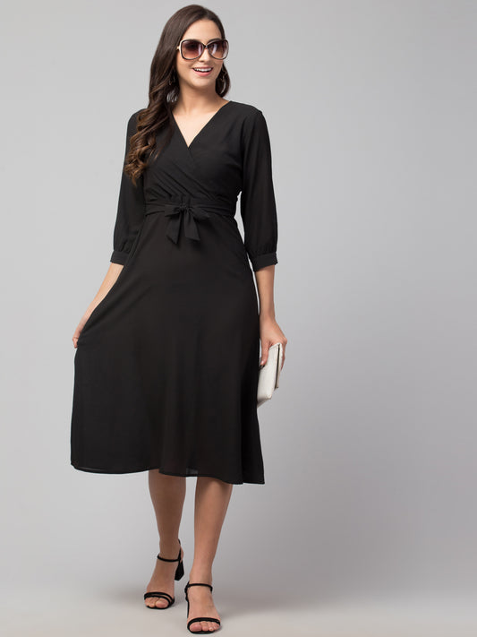 Black American Crepe Middi Dress