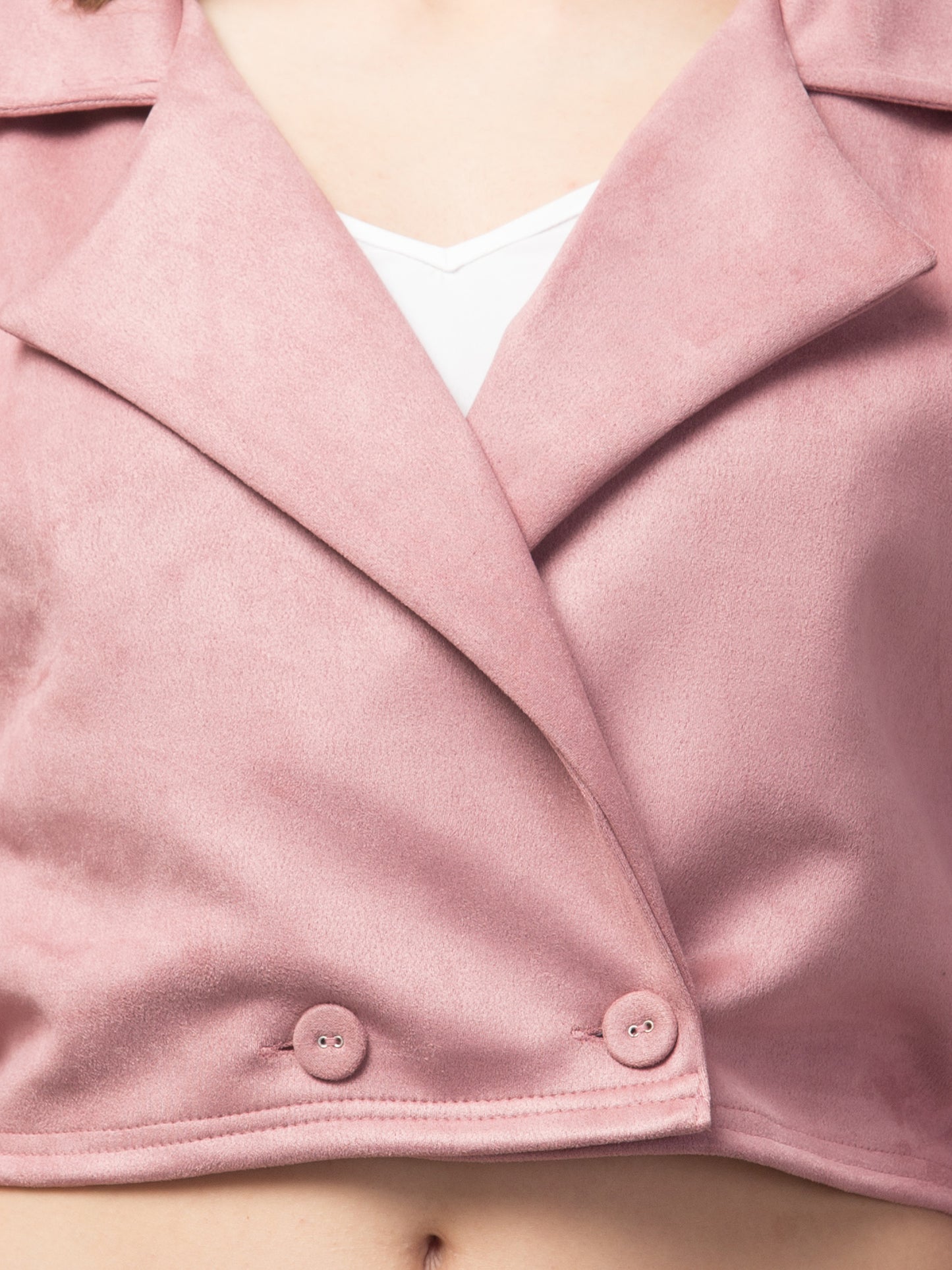 Pink Color Suede Fabric Girls Short Blazer