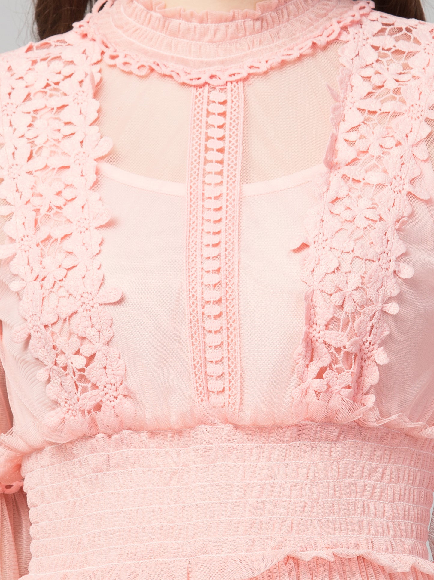 Baby Pink Lace Net Dress With Lining