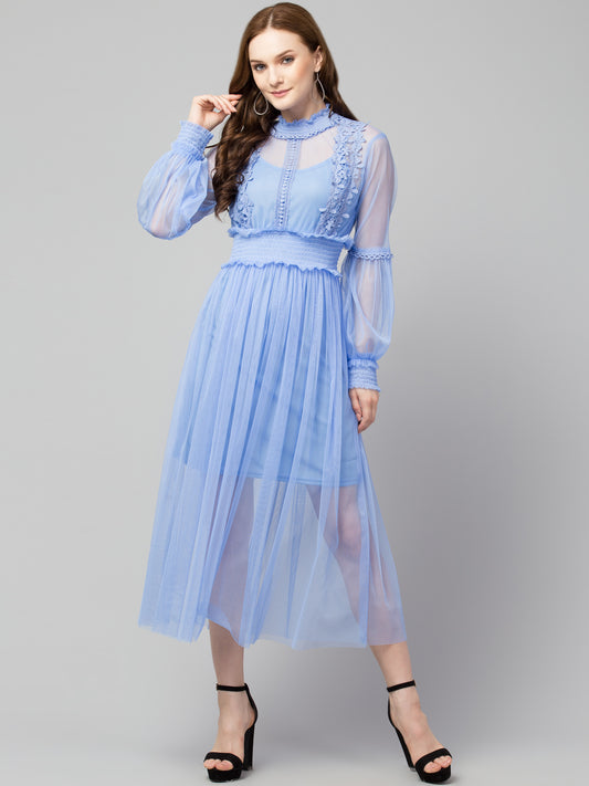 Powder Blue Lace Net Dress With Lining