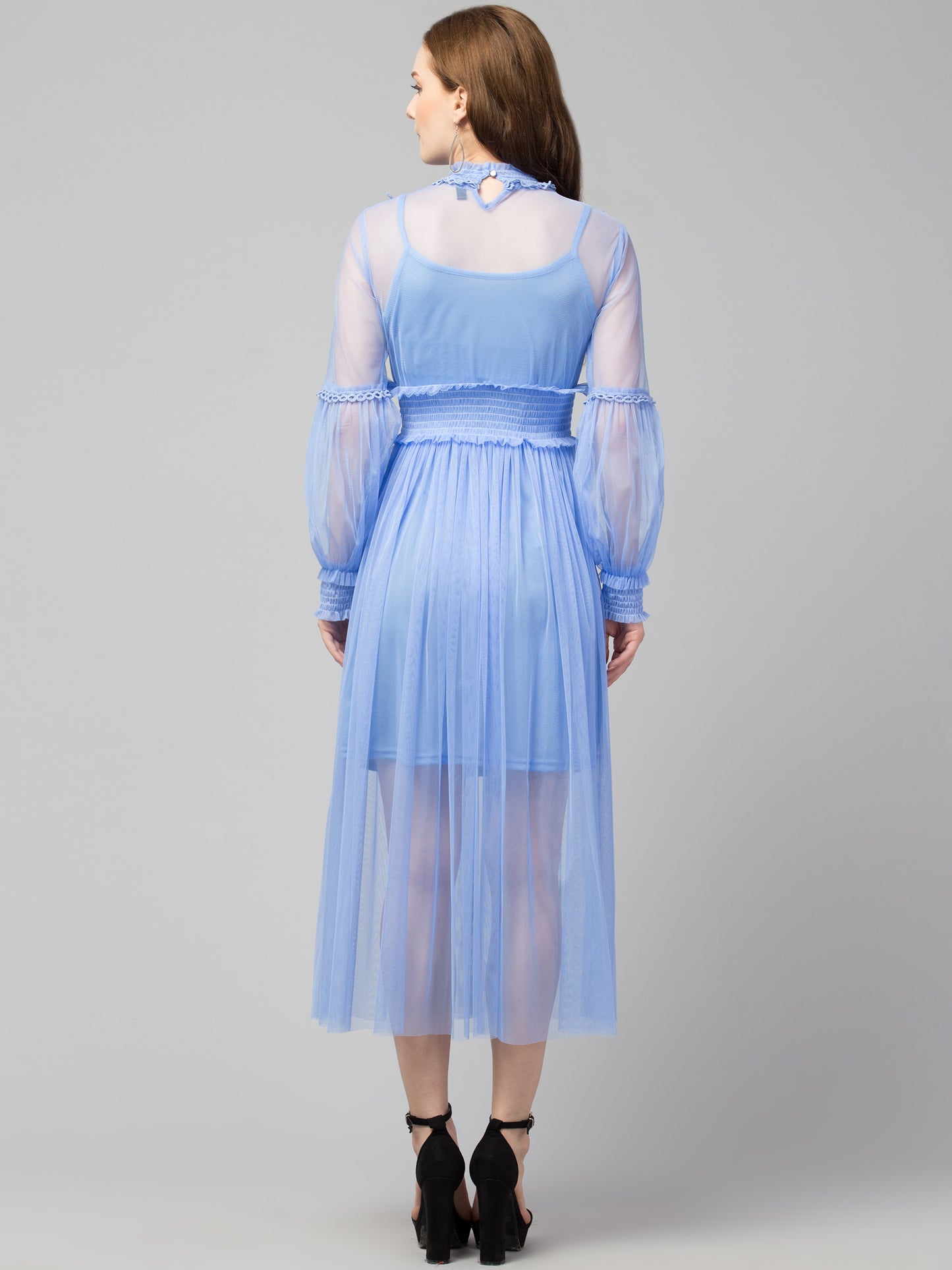 Powder Blue Lace Net Dress With Lining