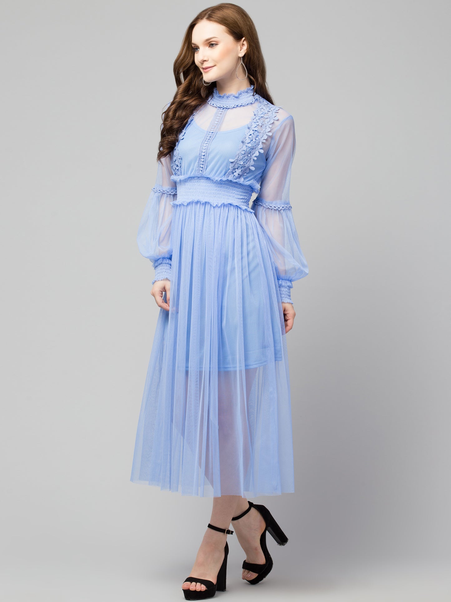 Powder Blue Lace Net Dress With Lining