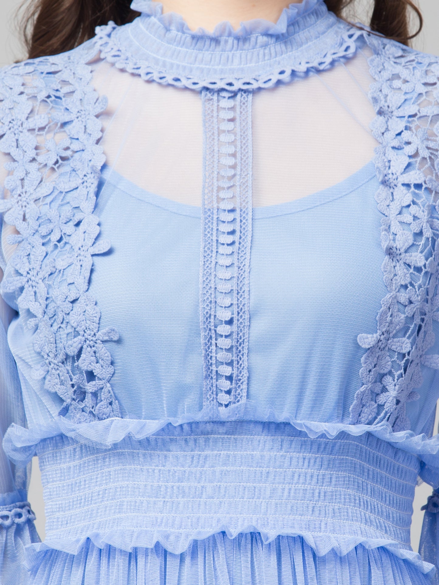 Powder Blue Lace Net Dress With Lining