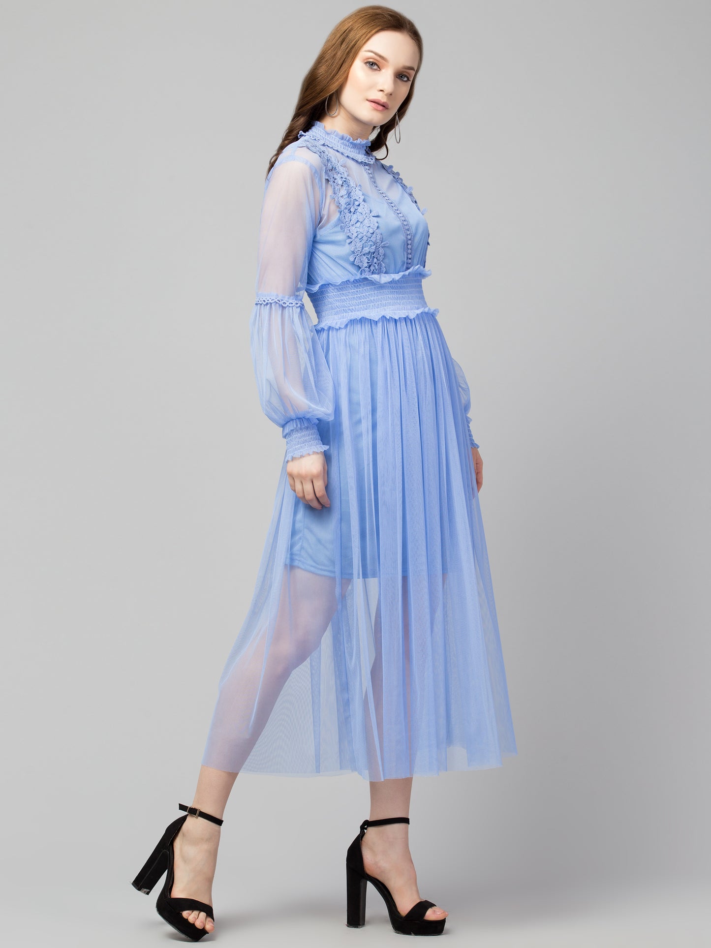 Powder Blue Lace Net Dress With Lining